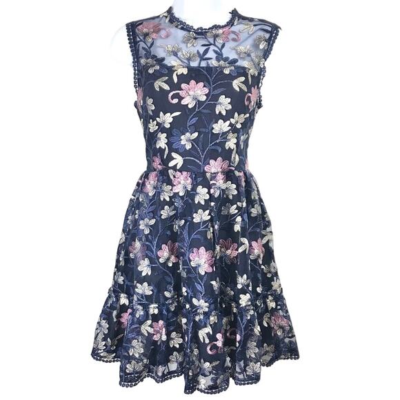 Cupcakes & Cashmere Navy Floral Mini Dress Sz 6 NWT - Picture 1 of 7
